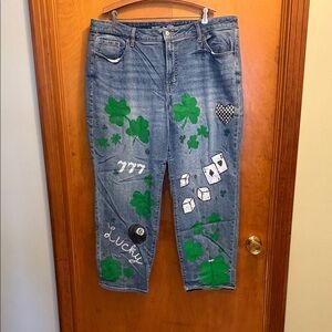 Hand painted old navy jeans for saint pattys day
